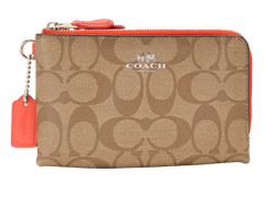Coach Double Zip Wallet, Canvas, Brown/Red, MIV,  2*